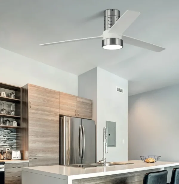 Ventilador de techo Abrila Teo níquel blanco luz LED 139 cm