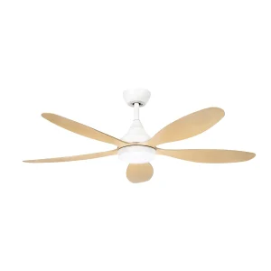 Ventilador Abrila Tobarra blanco haya luz LED 132 cm
