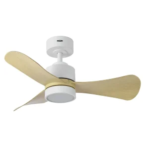 Ventilador de techo Abrila Zepelin blanco madera luz LED 91 cm