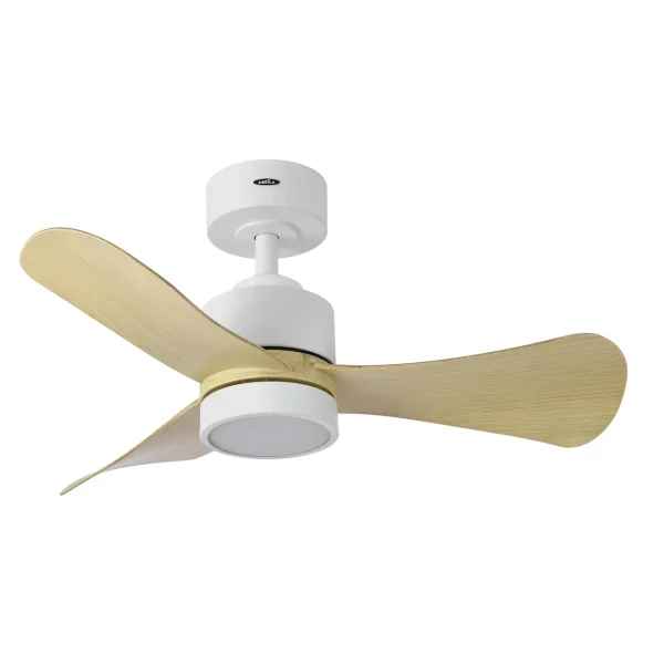 Ventilador de techo Abrila Zepelin blanco madera luz LED 91 cm