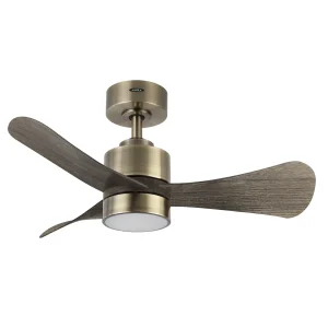 Ventilador de techo Abrila Zepelin cuero madera luz LED 91 cm