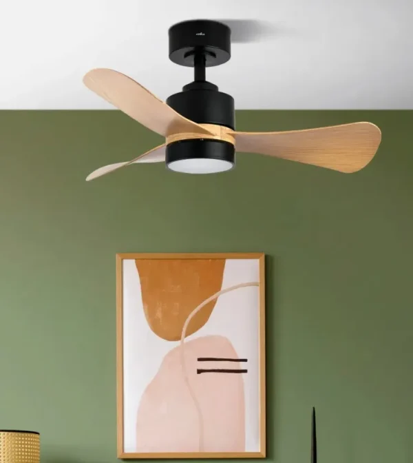 Ventilador de techo Abrila Zepelin negro madera luz LED 91 cm