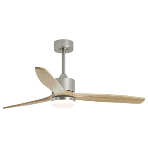 Ventilador de techo Alemar Madeira níquel madera clara luz LED 132 cm