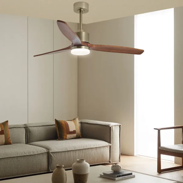 Ventilador de techo Alemar Madeira cuero madera oscura luz LED 132 cm