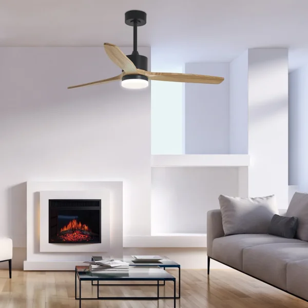 Ventilador de techo Alemar Madeira negro madera clara luz LED 132 cm