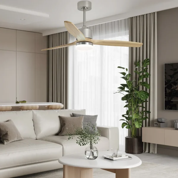 Ventilador de techo Alemar Madeira níquel madera clara luz LED 132 cm