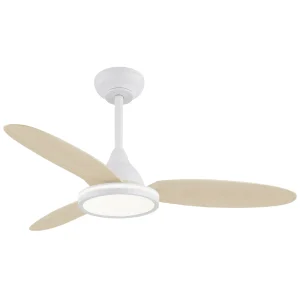 Ventilador de techo Alemar Mahon blanco madera clara luz LED 107 cm