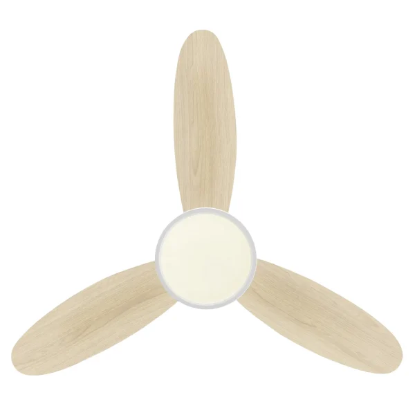 Ventilador de techo Alemar Mahon blanco madera clara luz LED 107 cm