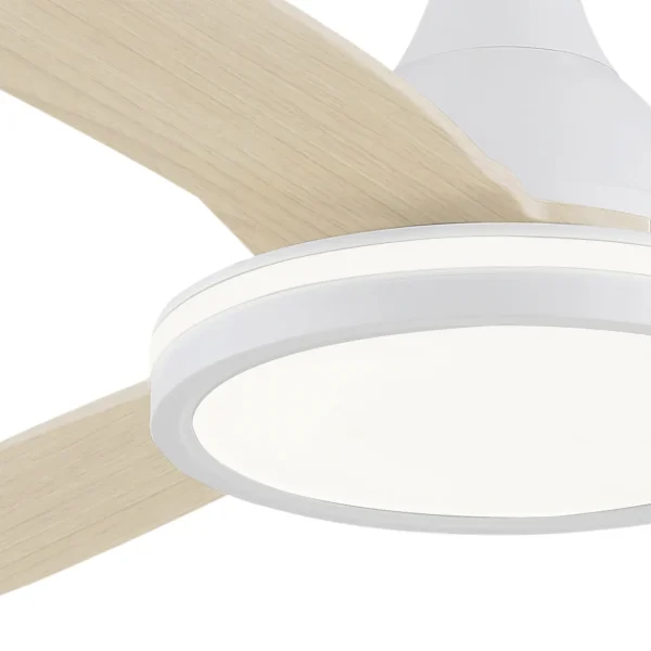 Ventilador de techo Alemar Mahon blanco madera clara luz LED 107 cm