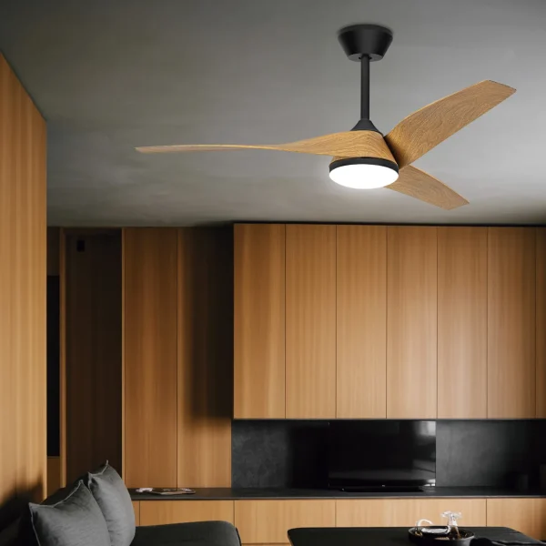 Ventilador de techo Alemar Papua negro madera clara luz LED 132 cm