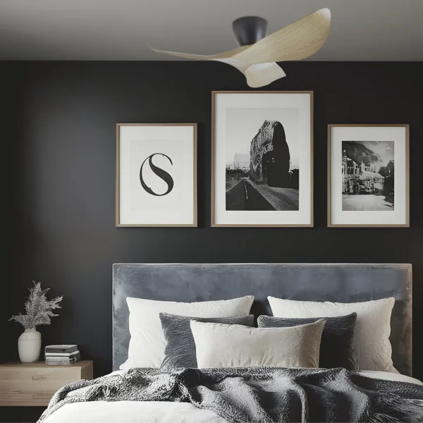 Ventilador de techo Alemar Venice negro madera clara sin luz 97 cm
