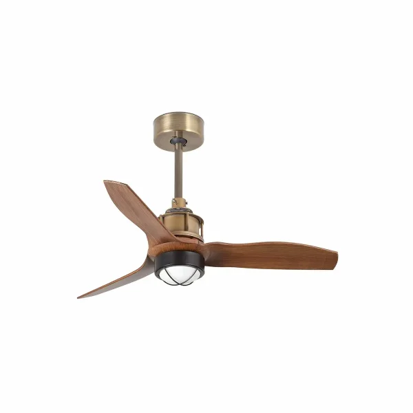 Ventilador Faro Just Fan S Oro envejecido Nogal Luz LED 81 cm