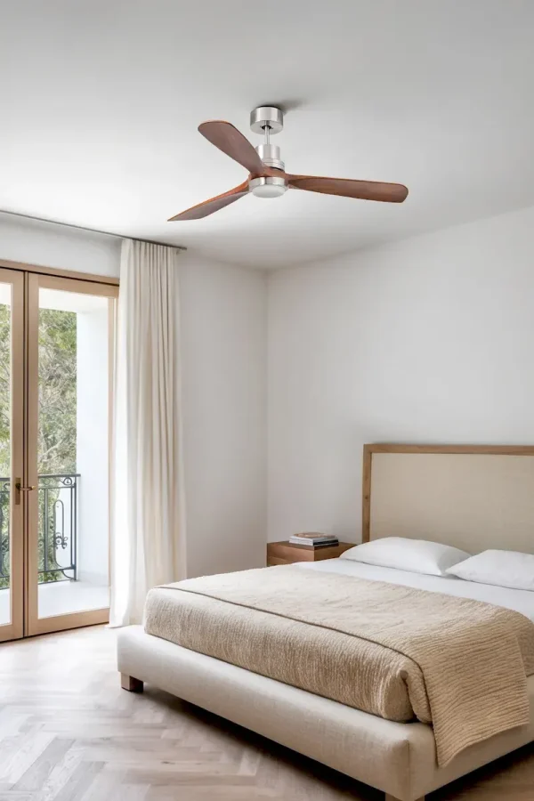 Ventilador Faro Lantau L Niquel satinado Nogal Luz LED 132 cm