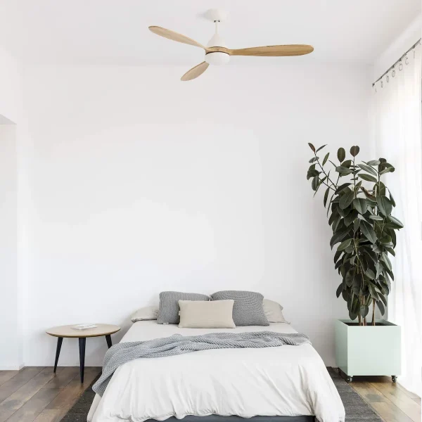 Ventilador de techo Faro Poros L Blanco Pino Luz LED 132 cm