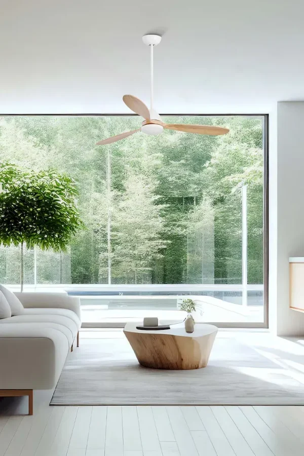 Ventilador de techo Faro Poros L Blanco Pino Luz LED 132 cm