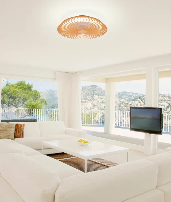 Ventilador Mantra Himalaya Blanco y madera Transparentes Luz LED 63 cm