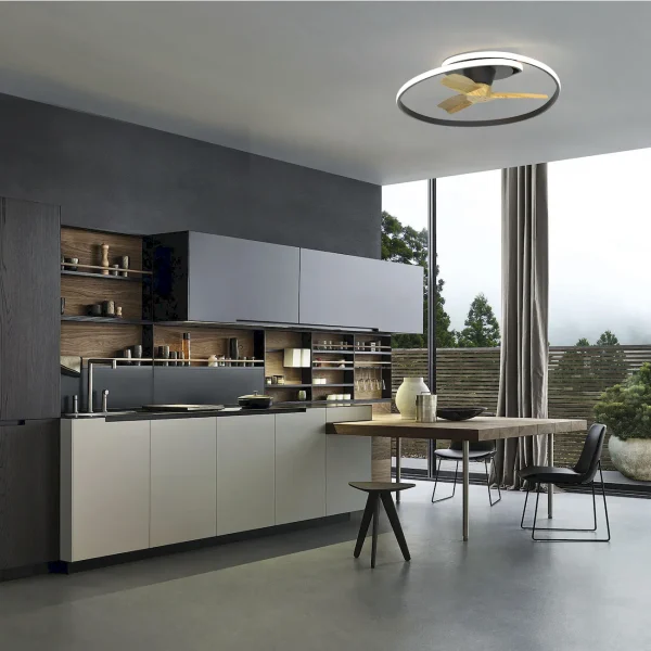 Ventilador de techo Mantra Ocean Negro Madera clara Luz LED 78 cm