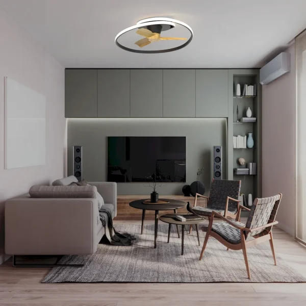 Ventilador de techo Mantra Ocean Negro Madera clara Luz LED 78 cm