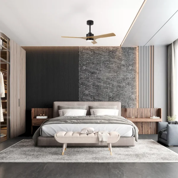 Ventilador de techo Mantra Thai Negro Madera clara Luz LED 122 cm