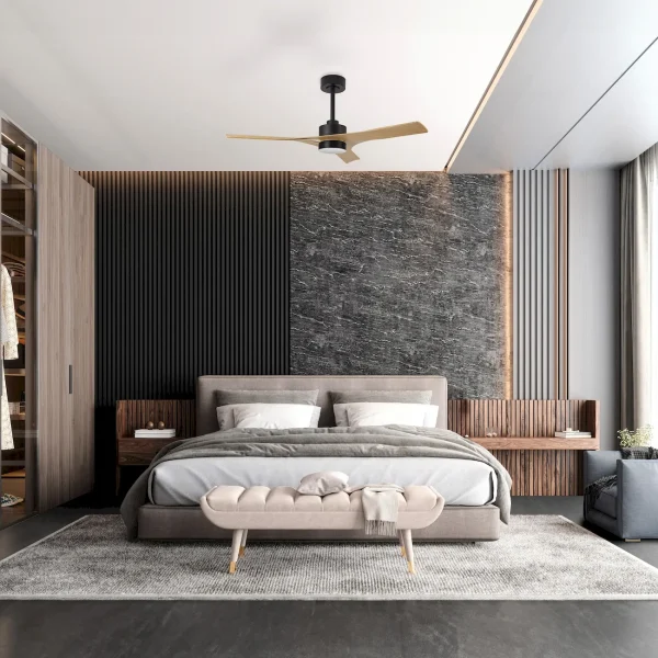 Ventilador de techo Mantra Thai Negro Madera clara Luz LED 122 cm
