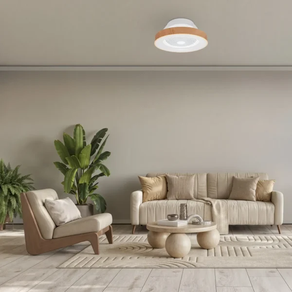 Ventilador Mantra Tibet MINI Blanco y madera Transparentes Luz LED 53 cm