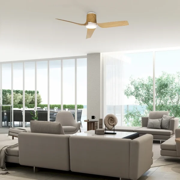 Ventilador Mantra Ushuaia Blanco Madera clara Luz LED 133,5 cm
