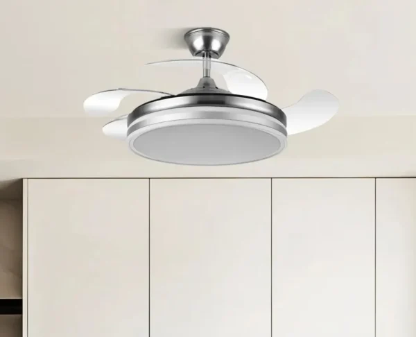 Ventilador retráctil Abrila Bayomo níquel luz LED 50-107 cm