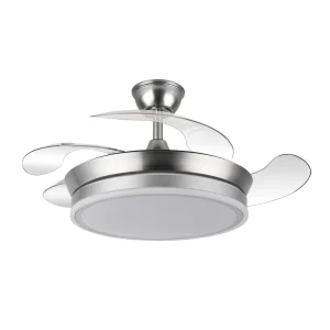 Ventilador retráctil Abrila Bayomo Mini niquel luz LED 40-91 cm