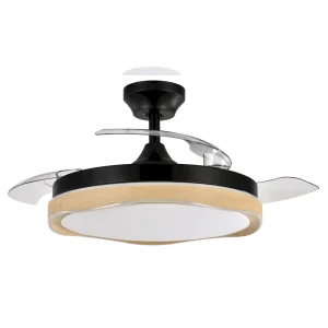 Ventilador retráctil Abrila Blondi negro madera luz LED 49-107 cm