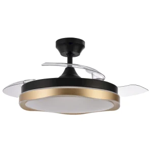 Ventilador retráctil Abrila Blondi negro Oro luz LED 49-107 cm