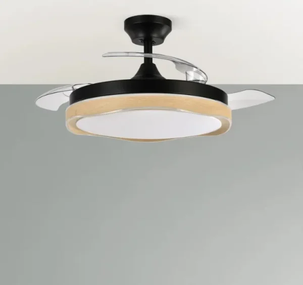 Ventilador retráctil Abrila Blondi negro madera luz LED 49-107 cm