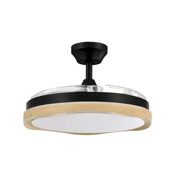 Ventilador retráctil Abrila Blondi negro madera luz LED 49-107 cm