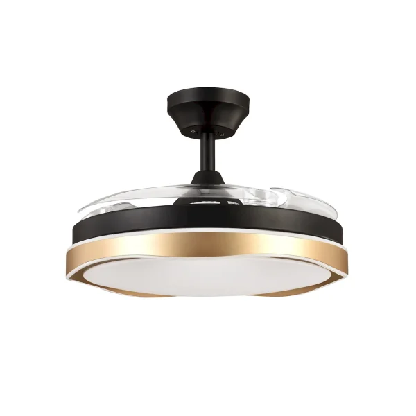 Ventilador retráctil Abrila Blondi negro Oro luz LED 49-107 cm