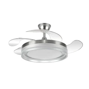 Ventilador retráctil Abrila Cerrato níquel gris luz LED 50-107 cm