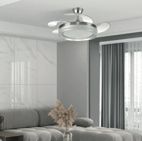Ventilador retráctil Abrila Cerrato níquel gris luz LED 50-107 cm