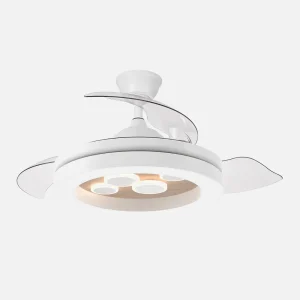 Ventilador retráctil Abrila Cupido blanco madera luz LED 50-107 cm
