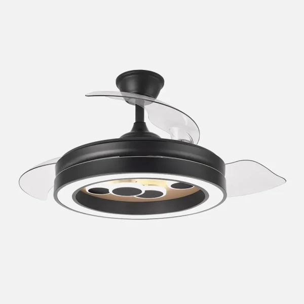 Ventilador retráctil Abrila Cupido negro madera luz LED 50-107 cm