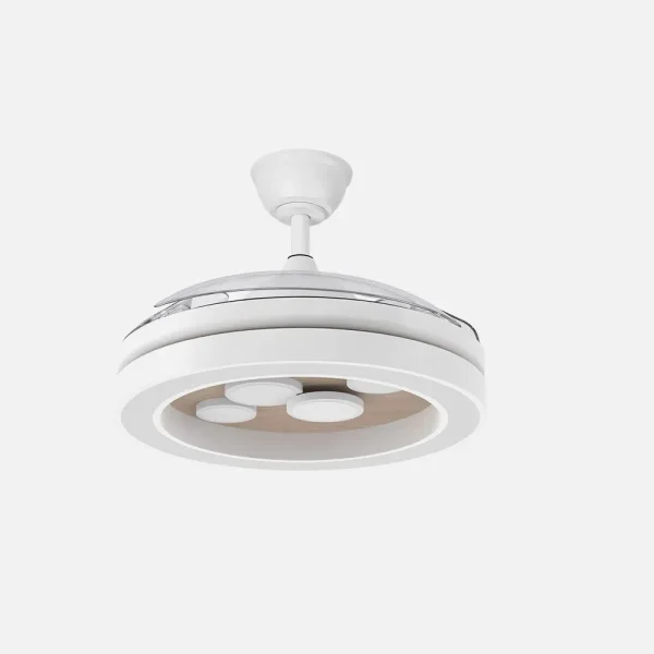 Ventilador retráctil Abrila Cupido blanco madera luz LED 50-107 cm