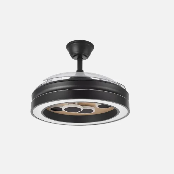 Ventilador retráctil Abrila Cupido negro madera luz LED 50-107 cm