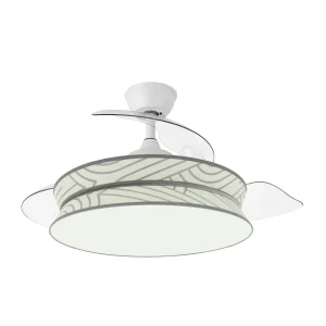 Ventilador retráctil Abrila Decor blanco textil lineas LED 49-108 cm