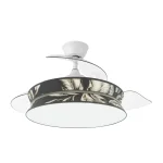 Ventilador retráctil Abrila Decor blanco textil plumas LED 49-108 cm