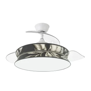 Ventilador retráctil Abrila Decor blanco textil plumas LED 49-108 cm