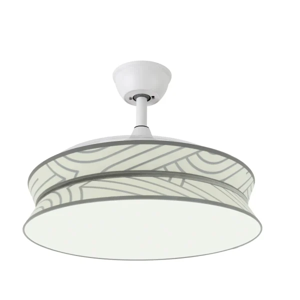 Ventilador retráctil Abrila Decor blanco textil lineas LED 49-108 cm