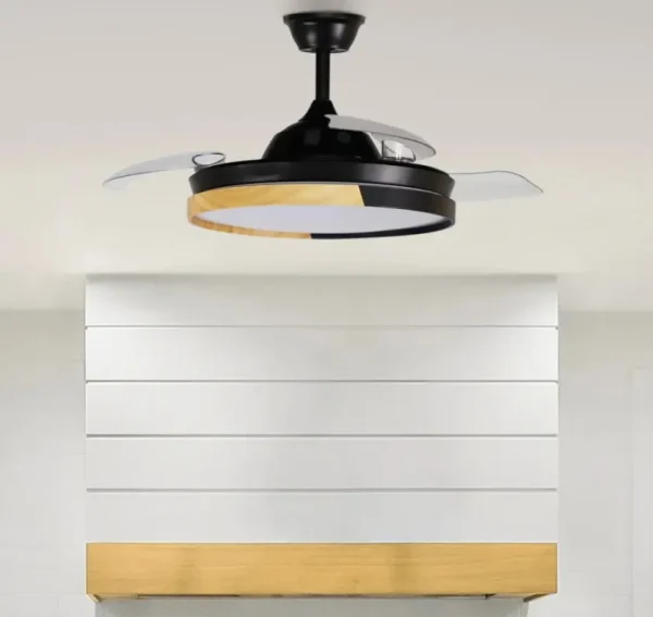 Ventilador retráctil Abrila Emperador negro Oro luz LED 48-108 cm