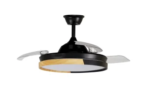 Ventilador retráctil Abrila Emperador negro Oro luz LED 48-108 cm
