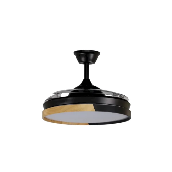 Ventilador retráctil Abrila Emperador negro Oro luz LED 48-108 cm