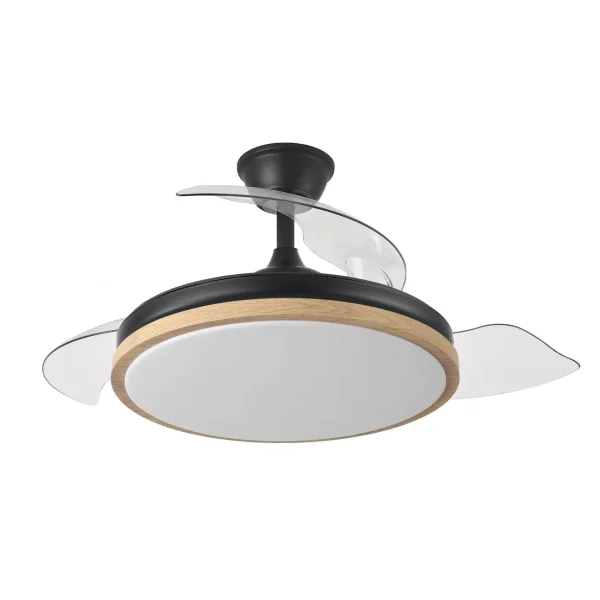 Ventilador retráctil Abrila Evros negro luz LED 50-107 cm