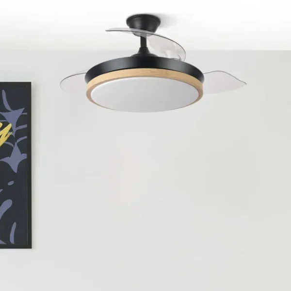 Ventilador retráctil Abrila Evros negro luz LED 50-107 cm