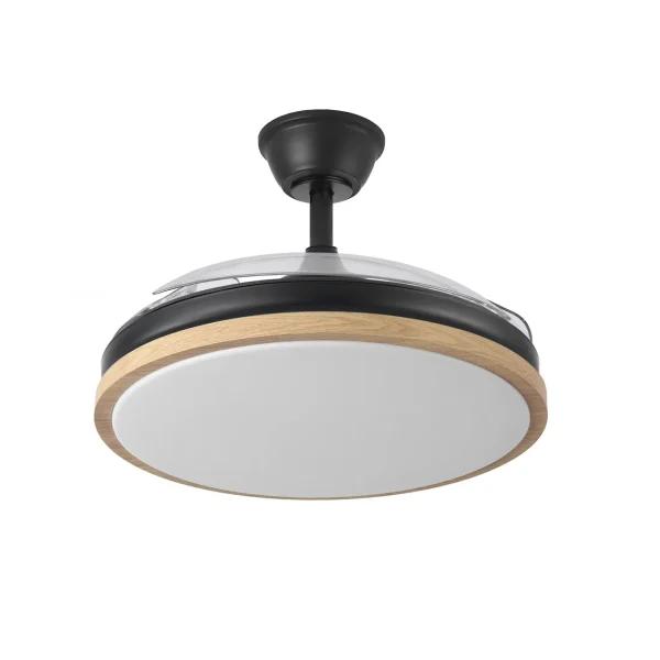 Ventilador retráctil Abrila Evros negro luz LED 50-107 cm