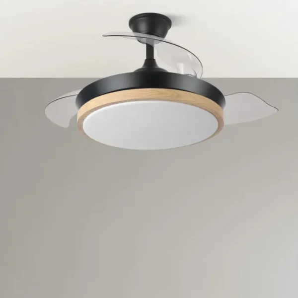Ventilador retráctil Abrila Evros Mini negro luz LED 40-91 cm